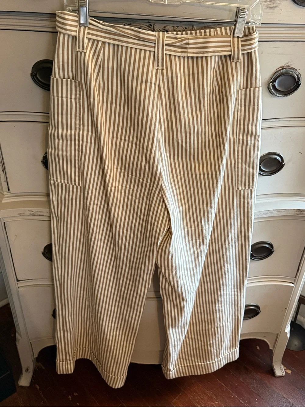 Tory Burch Gabriela Striped Gathered Tie Waist Linen Blend Pants 8